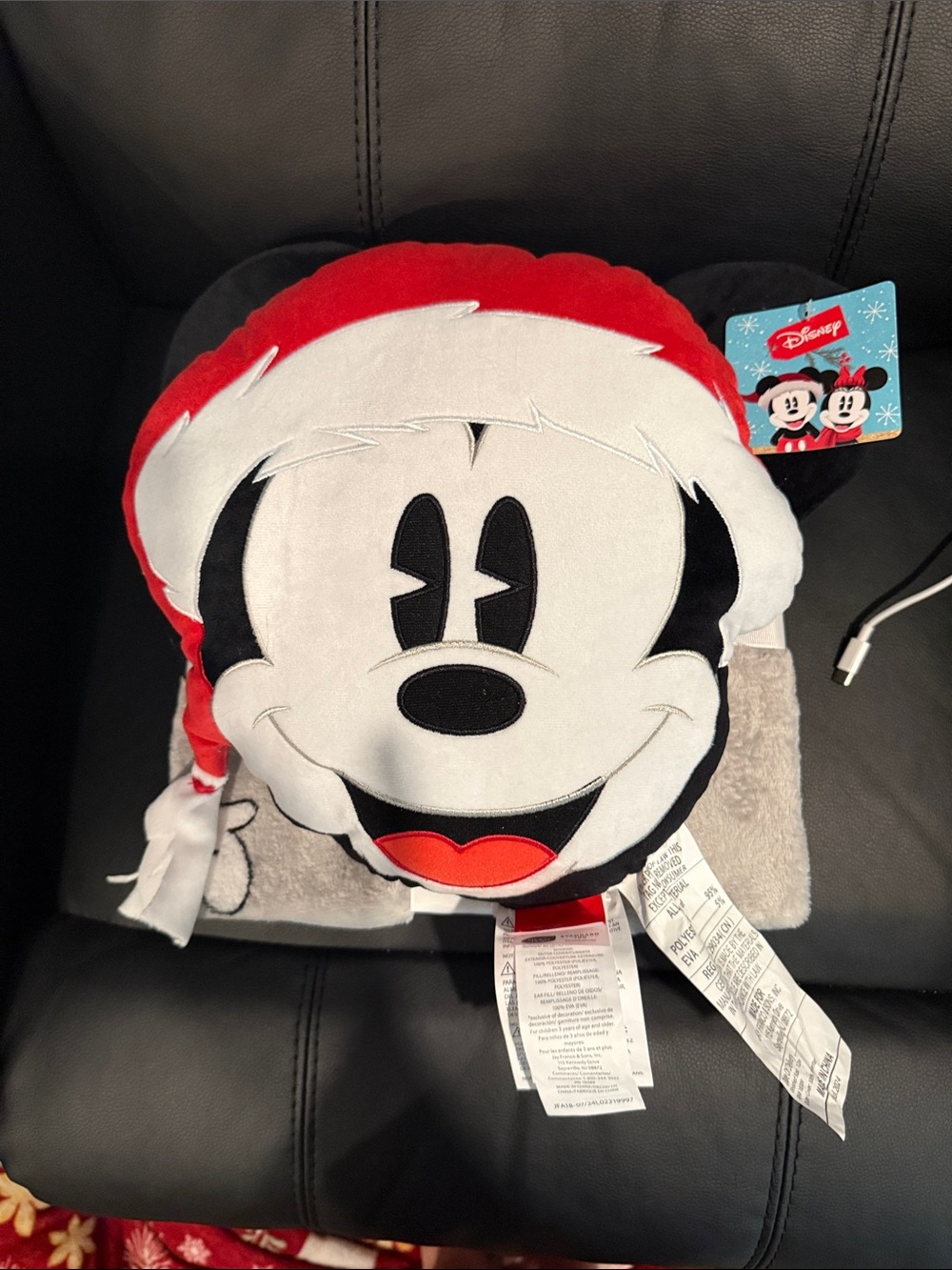 Disney Mickey Mouse Santa Face Plush Pillow with blanket  - Red, White & Black